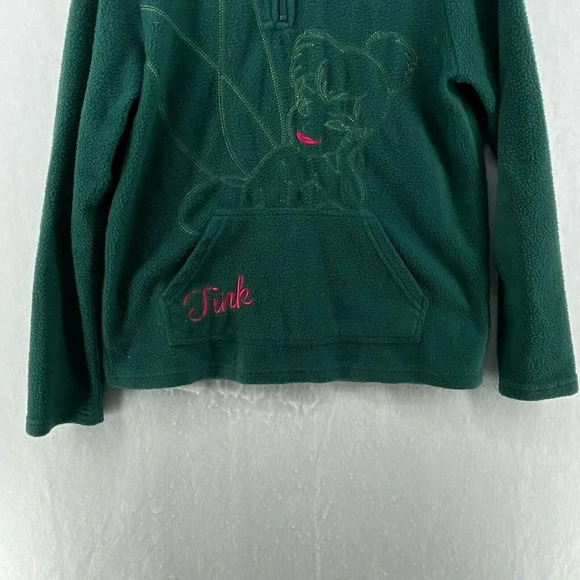 Disney Tinkerbell Pullover Fleece Sweatshirt Womens Sz S Green 1/4 Zip Mock Neck - Picture 7 of 11